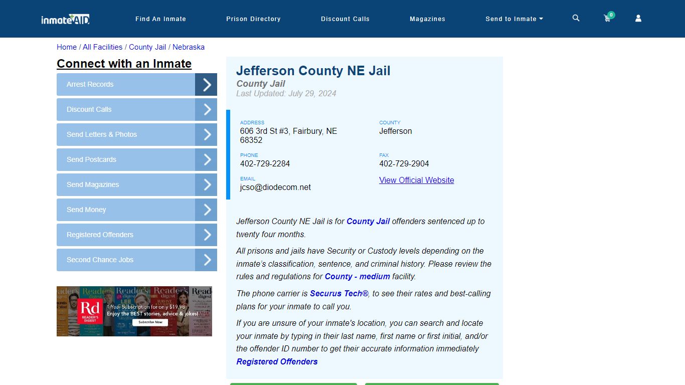 Jefferson County NE Jail - Inmate Locator